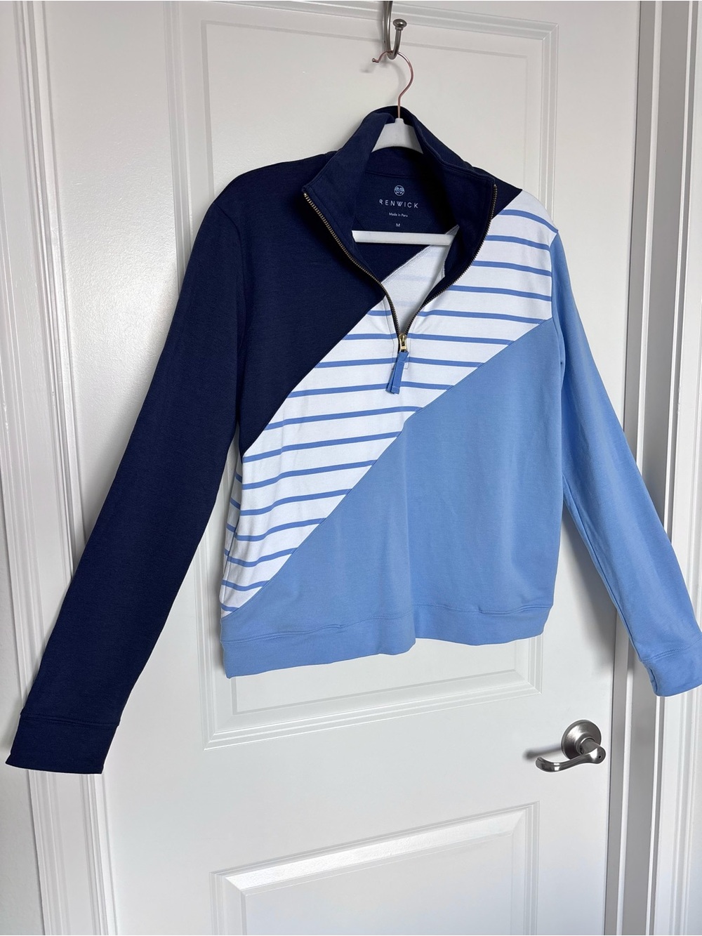 Renwick Sport Pima Cotton Quarter Zip Pullover Golf Coastal Preppy Blue Large